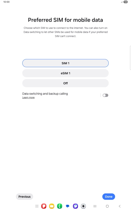 Press the required setting.