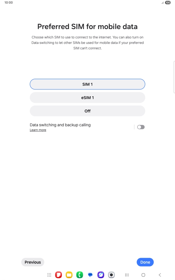 Press the required setting.