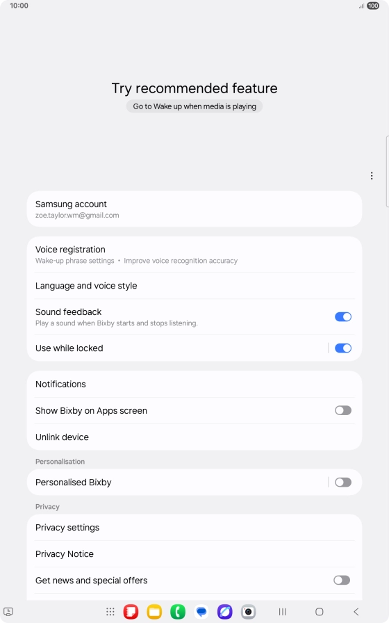 Press Voice registration and follow the instructions on the screen to turn automatic activation on or off.