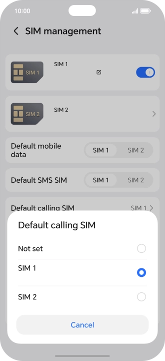 Press the required setting.