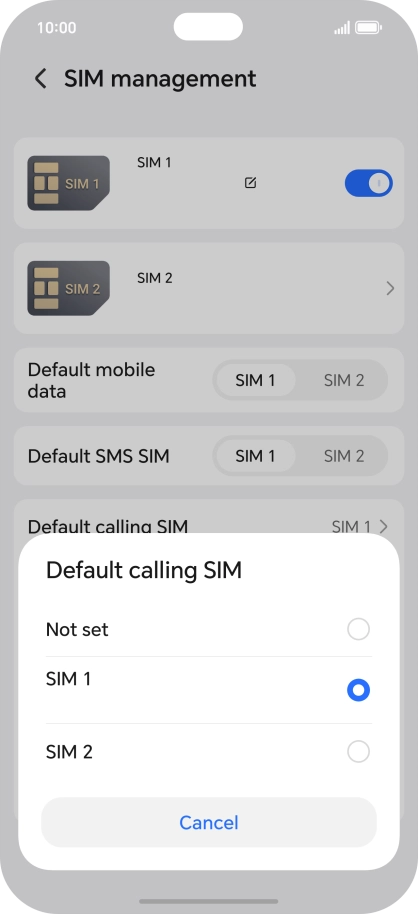 Press the required setting.
