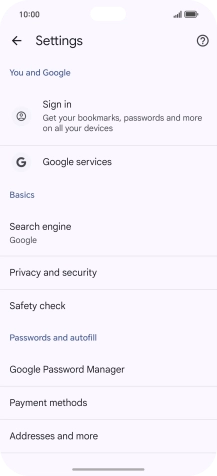 Press Privacy and security.