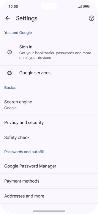 Press Privacy and security.