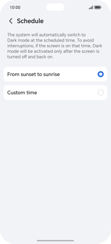 Press the required setting.