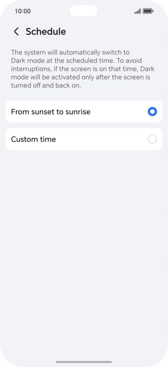 Press the required setting.
