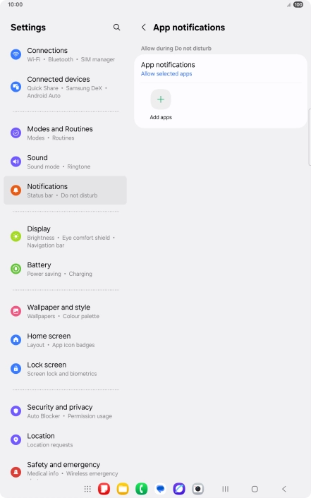 Press Add apps and follow the instructions on the screen to select which apps you would like to receive notifications from when Do Not Disturb is turned on.