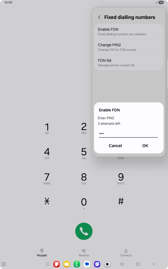 Key in your PIN2 and press OK. The default PIN2 is 1111.