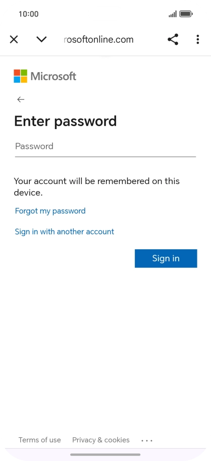 Press Password and key in the password for your email account.