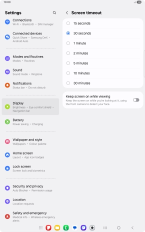Press the required setting.