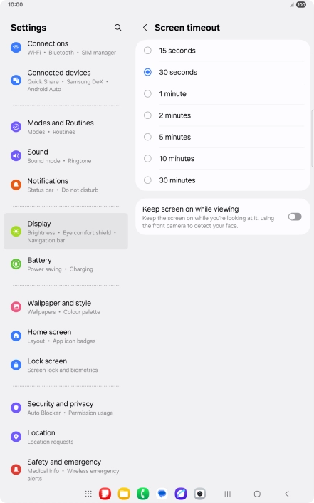 Press the required setting.