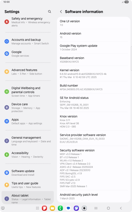 Your tablet's software version is displayed below Android version.