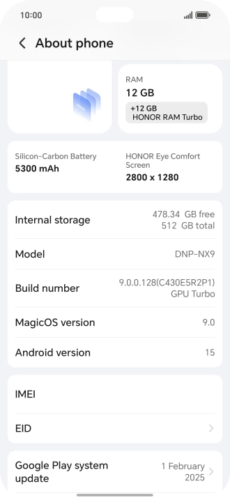 Your phone's software version is displayed next to Android version. Your phone's software version is displayed next to Android version.