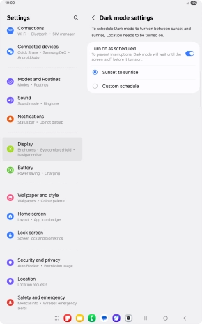 Press the required setting.