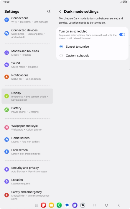 Press the required setting.