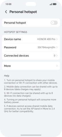 Press Device name and key in the required name for the Wi-Fi hotspot.