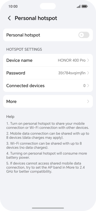 Press Device name and key in the required name for the Wi-Fi hotspot.