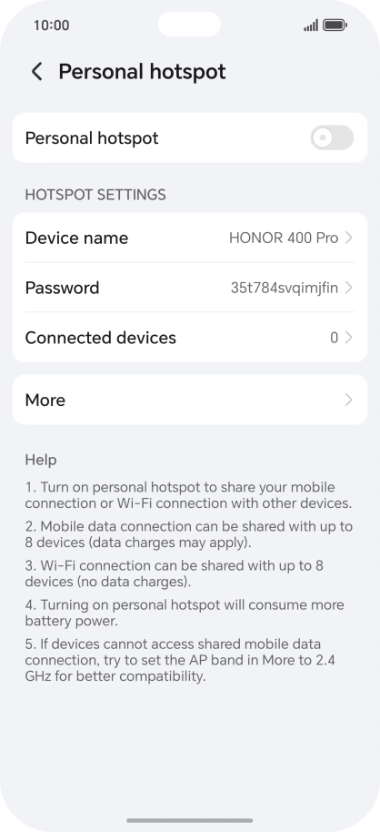 Press Device name and key in the required name for the Wi-Fi hotspot.