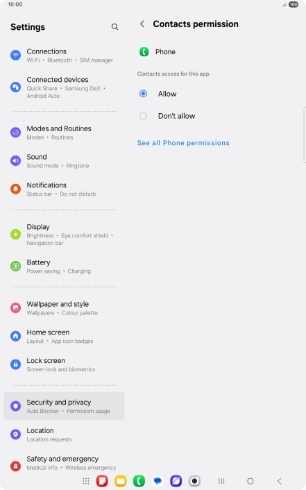 Press the required setting.