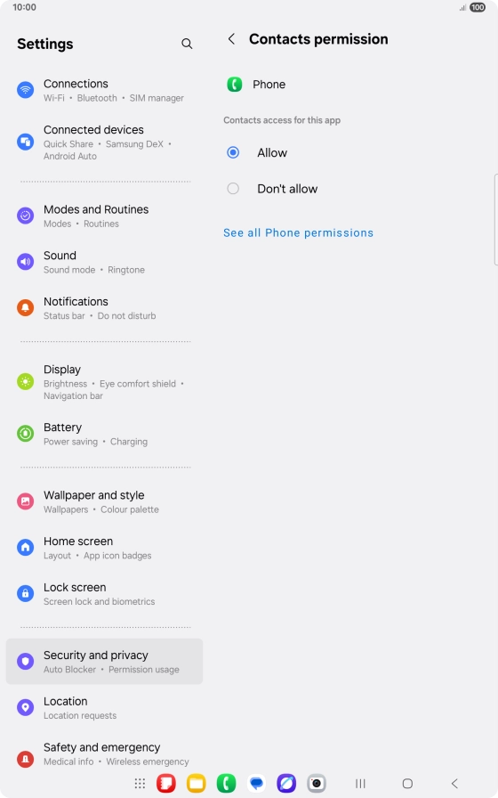 Press the required setting.