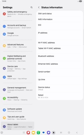Your tablet's EID number is displayed below EID.