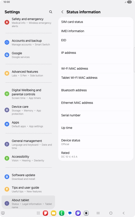 Your tablet's EID number is displayed below EID.