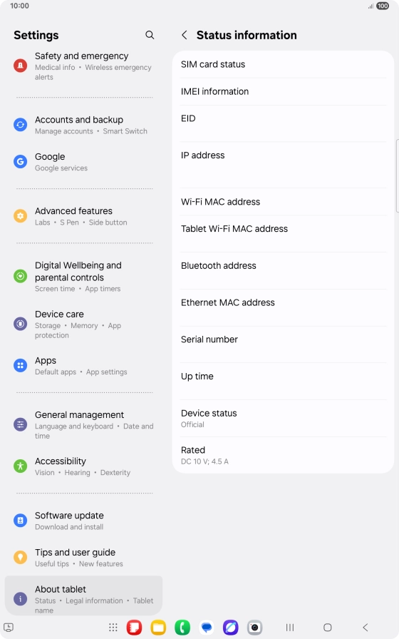 Your tablet's EID number is displayed below EID.