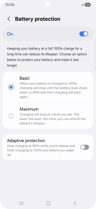 Press the required setting.