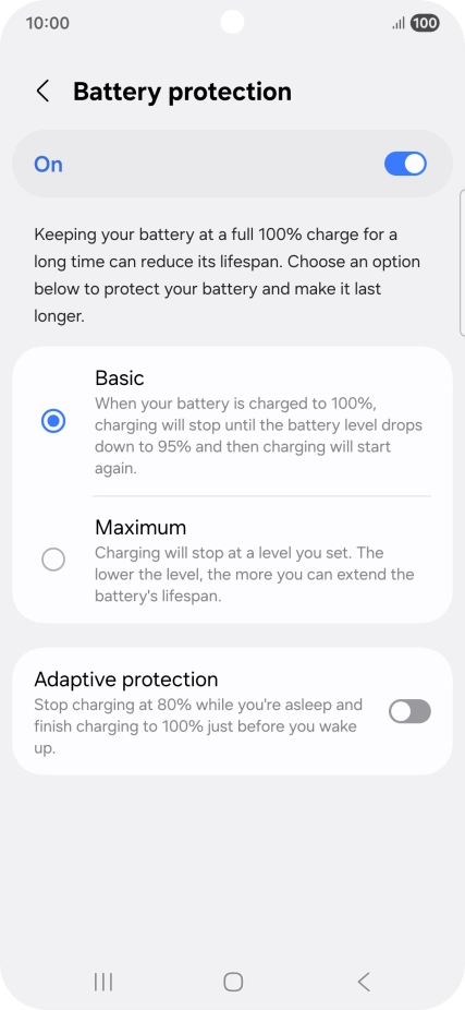 Press the required setting.