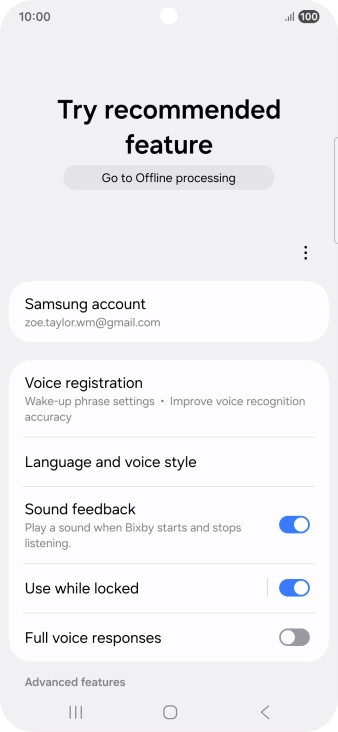 Press Voice registration and follow the instructions on the screen to turn automatic activation on or off.