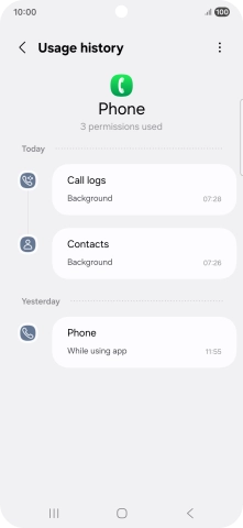 The app activity for the selected app is displayed.