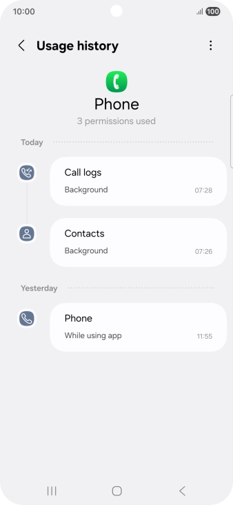The app activity for the selected app is displayed.