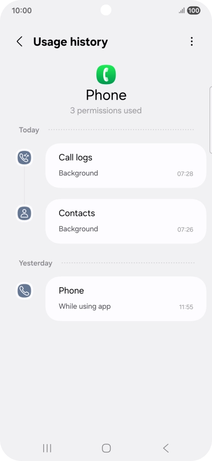 The app activity for the selected app is displayed.