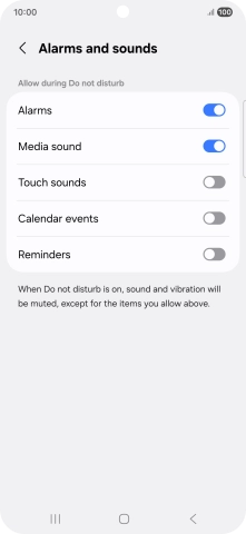 Press the required settings to turn sound and vibration for the selected functions on or off.