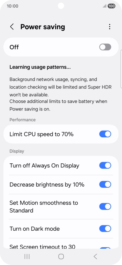 Press the indicators next to the required settings.