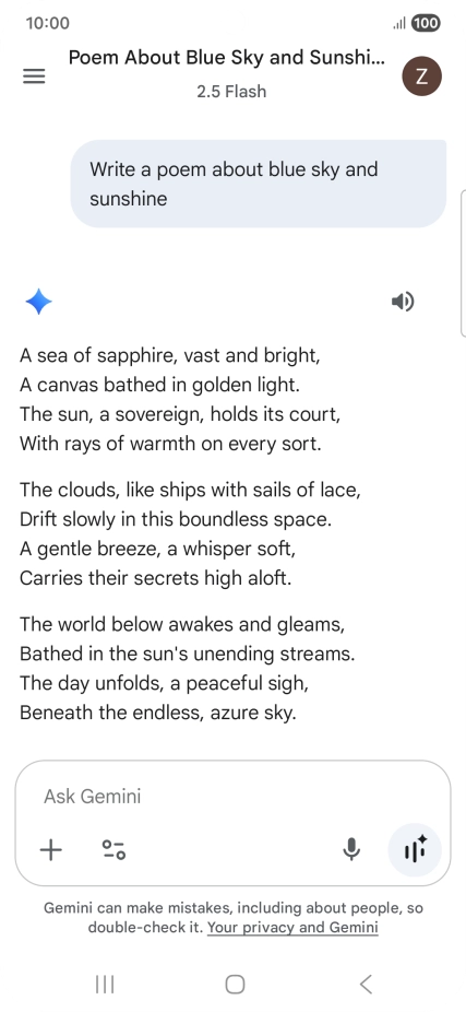 You can ask Gemini to generate a text based on your description.