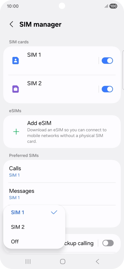Press the required setting.