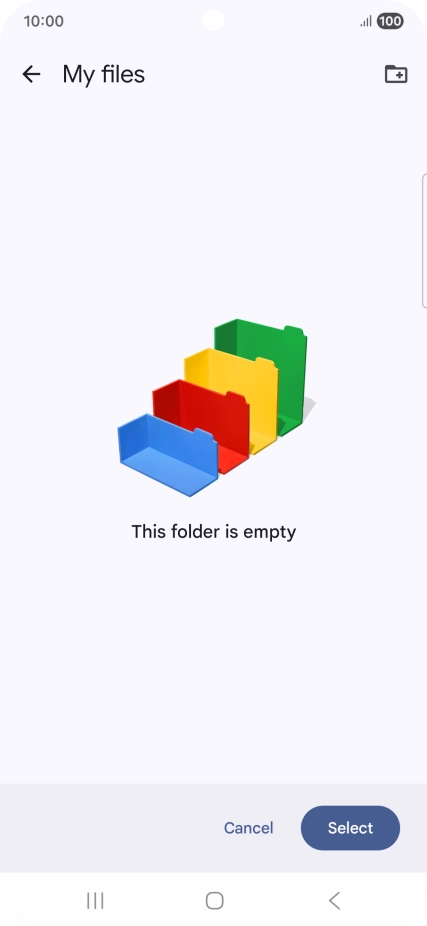 To create a new folder, press the new folder icon and follow the instructions on the screen to create a new folder.
