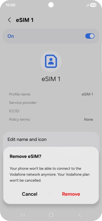 Press Remove and follow the instructions on the screen to delete your eSIM.