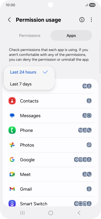 Press the required setting.