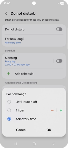Press the required setting.