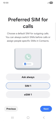 Press the required setting.