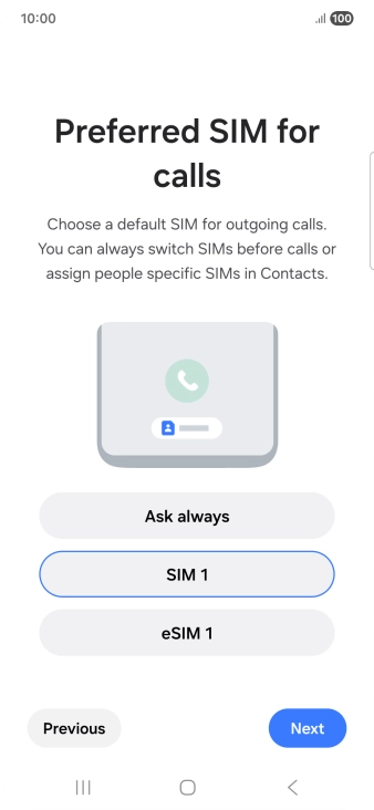 Press the required setting.