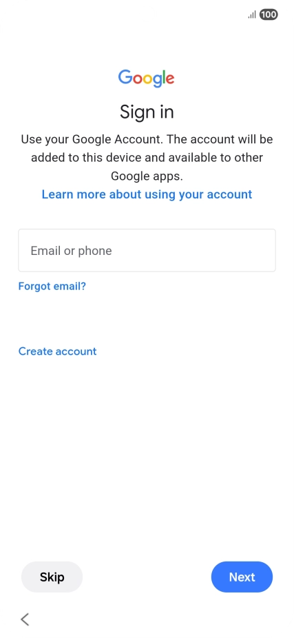 Press Email or phone and key in the username for your Google account.