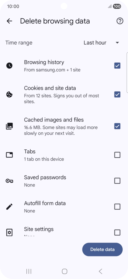 Press the fields next to the required data types.