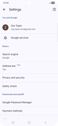 Press Privacy and security.