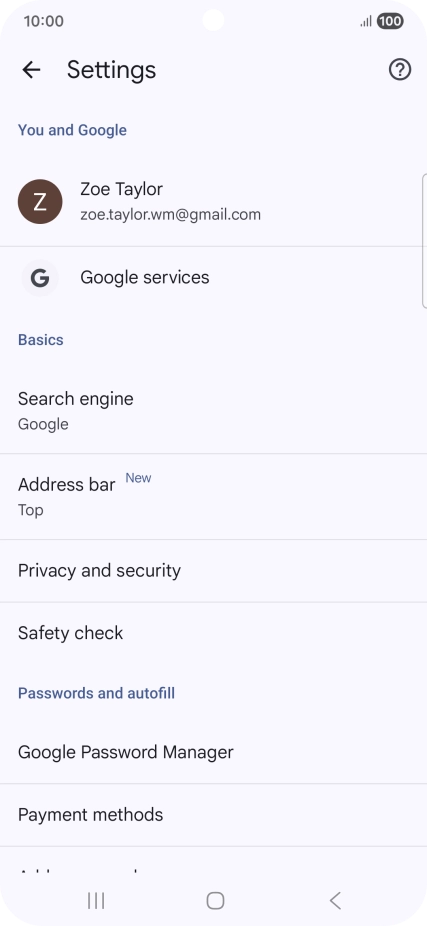 Press Privacy and security.