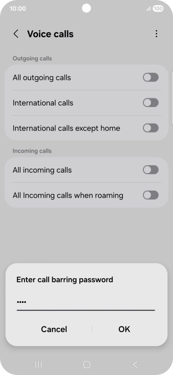 Key in your barring password and press OK. The default barring password is 1919.