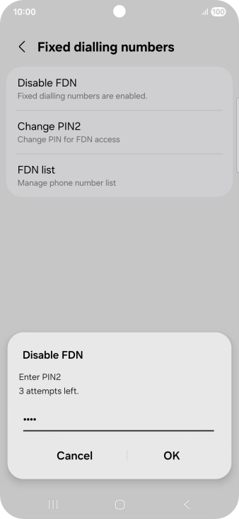 Key in your PIN2 and press OK. The default PIN2 is 1111.