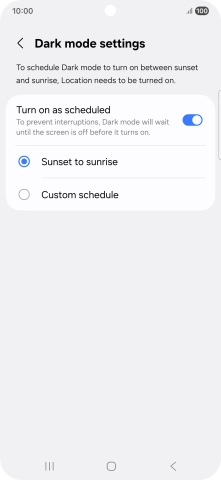 Press the required setting.