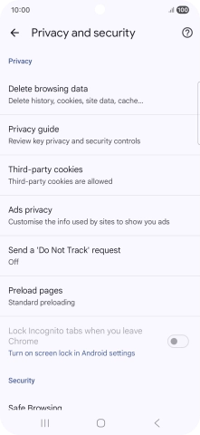 Press Delete browsing data.